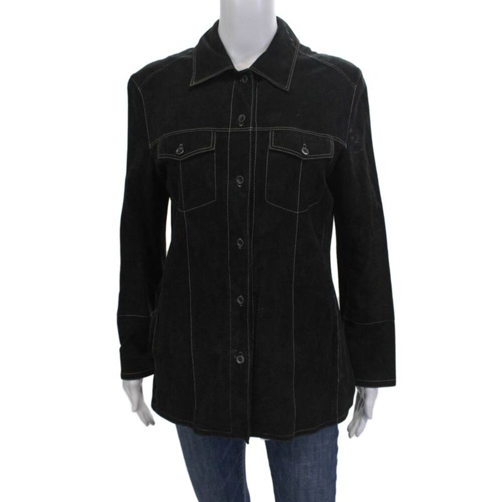 Gimos Women Black Collared Polyester Button Long Sleeve Jacket Size M